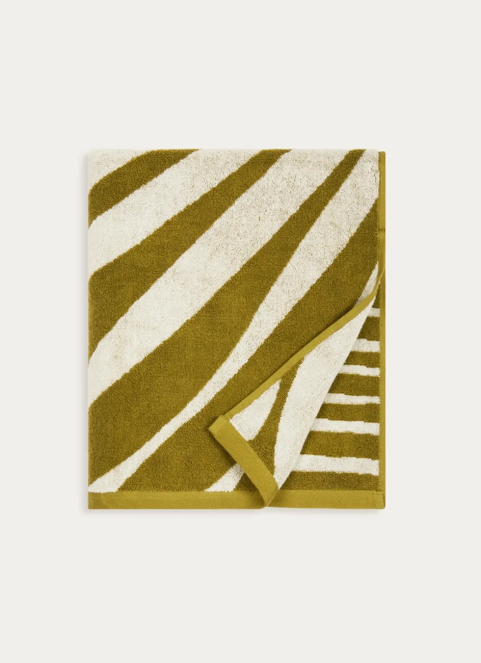 DRAP DE BAIN JACQUARD MOTIF PALME VERT / ÉCRU