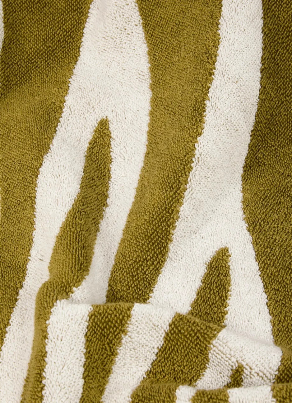 DRAP DE BAIN JACQUARD MOTIF PALME VERT / ÉCRU