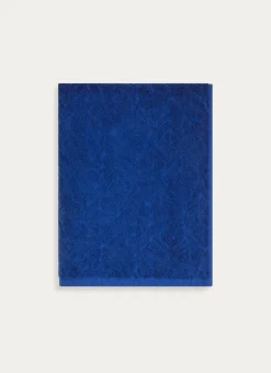 DRAP DE BAIN UNI JACQUARD CISELÉ FINITION VELOURS BLEU