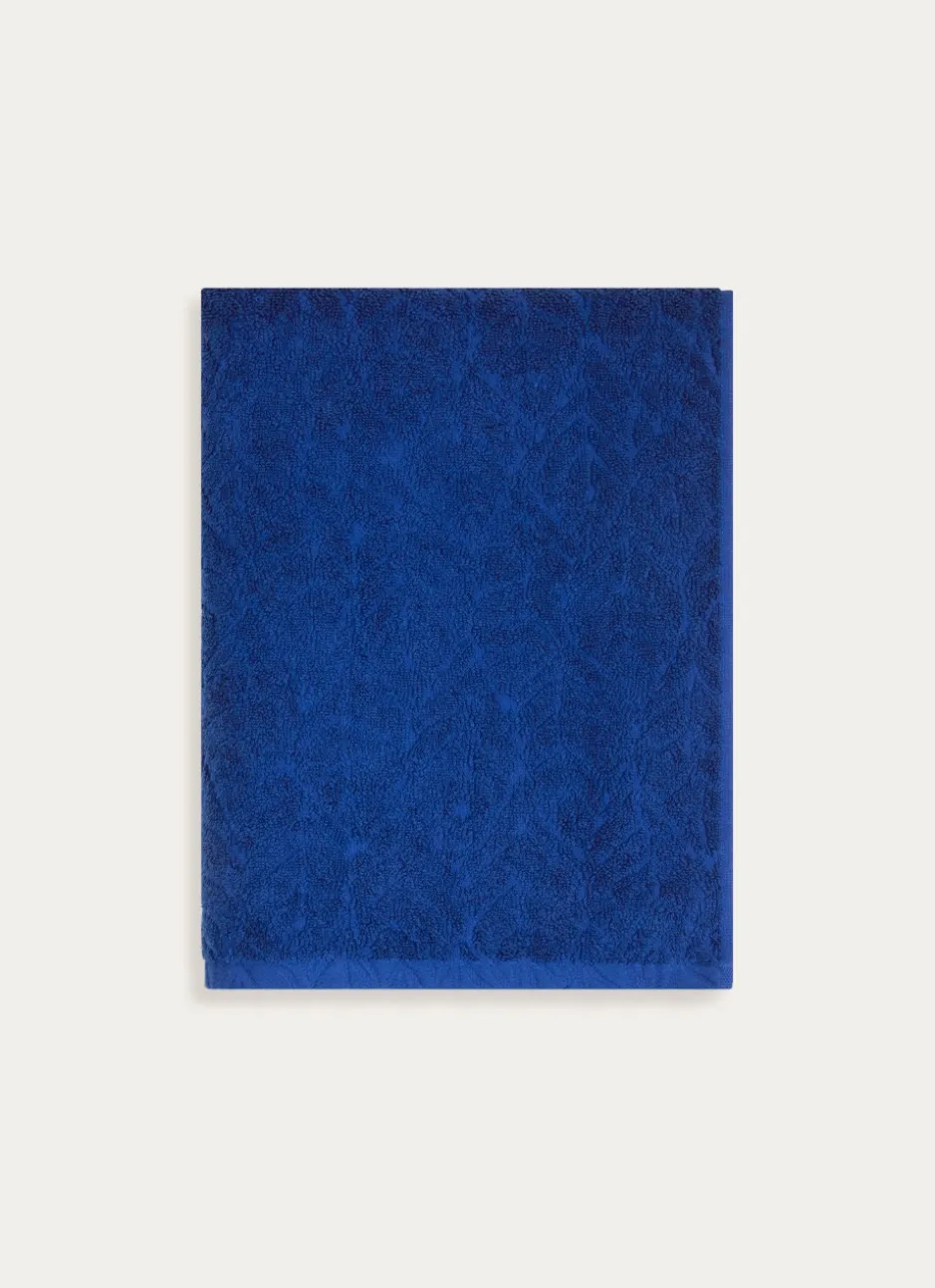 DRAP DE BAIN UNI JACQUARD CISELÉ FINITION VELOURS BLEU