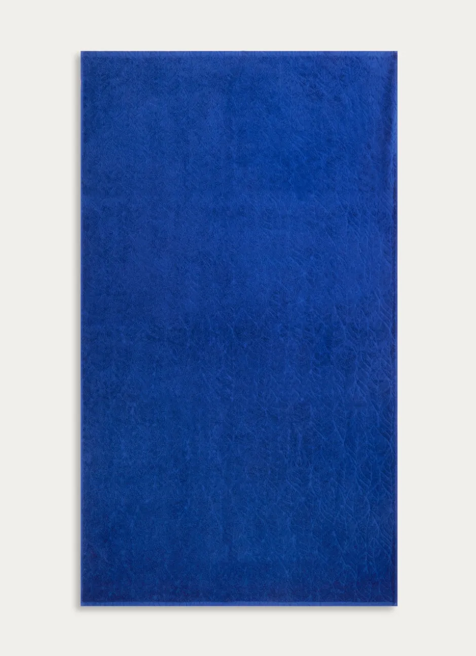 DRAP DE BAIN UNI JACQUARD CISELÉ FINITION VELOURS BLEU