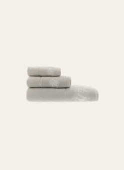 DRAP DE BAIN VELOURS EN COTON BRODERIE 500GR GRIS PERLE