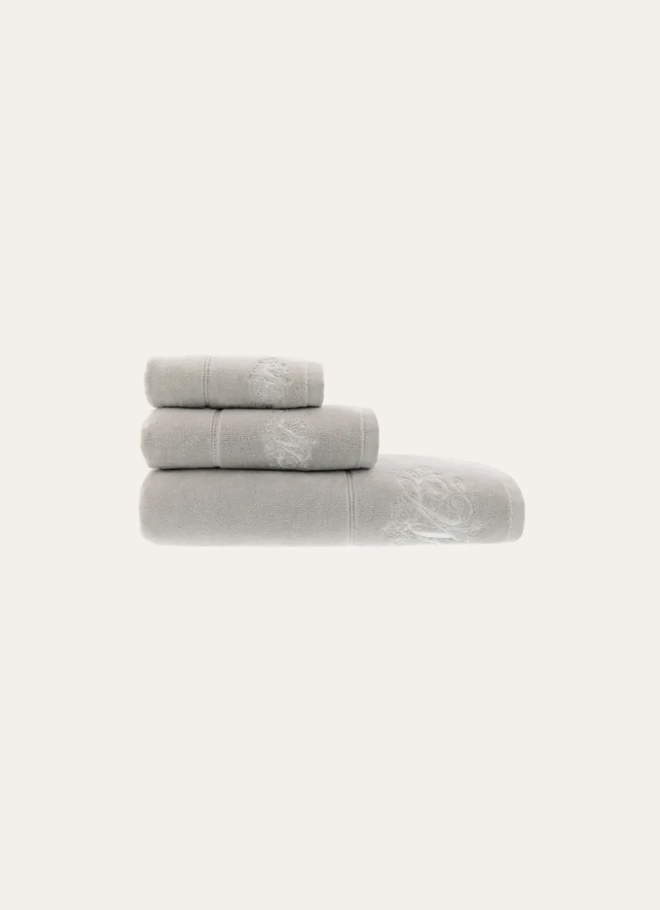 DRAP DE BAIN VELOURS EN COTON BRODERIE 500GR GRIS PERLE