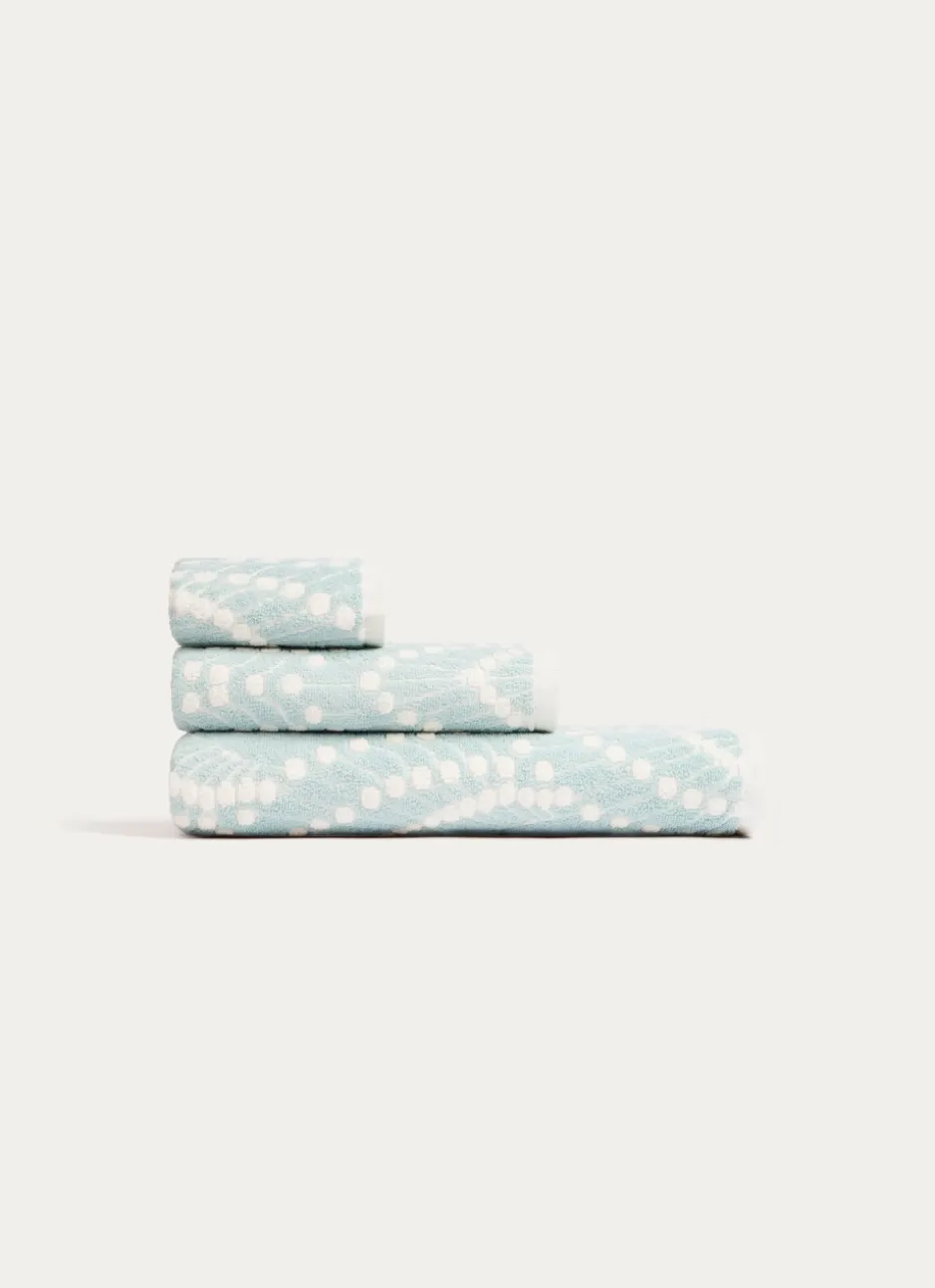 DRAP DE DOUCHE EN JACQUARD SERENA MOTIFS ART DÉCO BLEU CLAIR