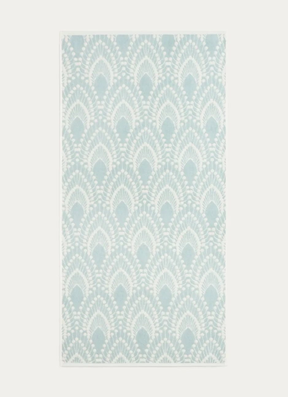 DRAP DE DOUCHE EN JACQUARD SERENA MOTIFS ART DÉCO BLEU CLAIR