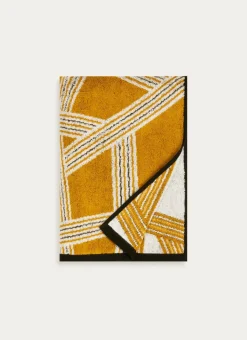 DRAP DE DOUCHE JACQUARD MOTIFS GÉOMÉTRIQUES JAUNE OCRE