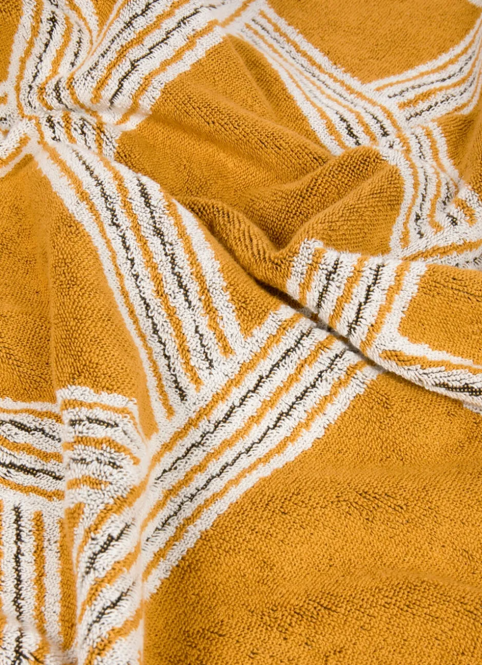 DRAP DE DOUCHE JACQUARD MOTIFS GÉOMÉTRIQUES JAUNE OCRE