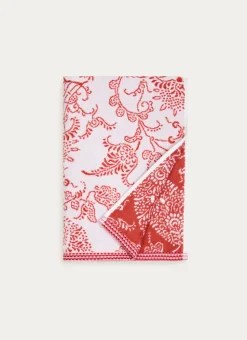 DRAP DE DOUCHE JACQUARD MOTIF FLORAL ORIANE ÉCRU / CORAIL