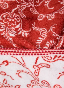 DRAP DE DOUCHE JACQUARD MOTIF FLORAL ORIANE ÉCRU / CORAIL