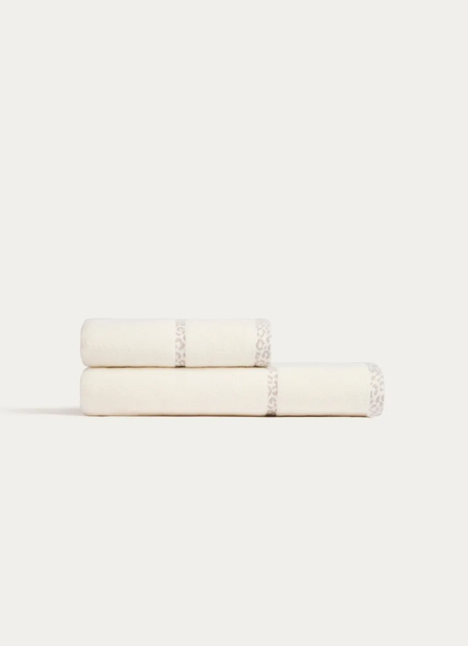 DRAP DE DOUCHE UNI AVEC LITEAU LÉOPARD BEIGE CLAIR
