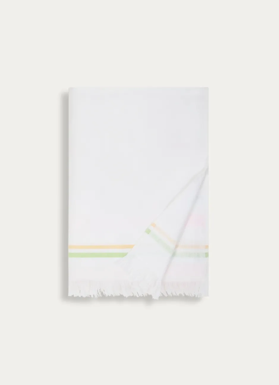 DRAP DE PLAGE FOUTA À RAYURES ET BOUCLETTE BLANC