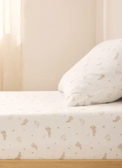 DRAP HOUSSE BÉBÉ EN JERSEY DE COTON IMPRIMÉ LAPIN BLANC