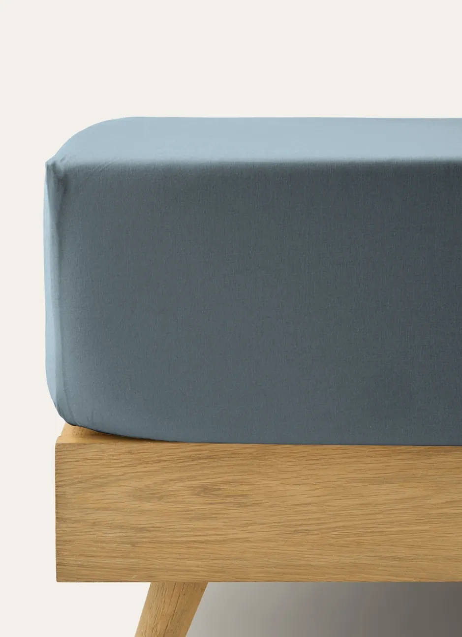 DRAP HOUSSE EN COTON BLEU ORAGE