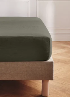 DRAP HOUSSE EN DOUBLE GAZE KAKI