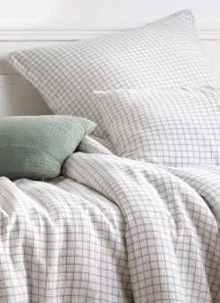 DRAP HOUSSE ENFANT EN GAZE DE COTON À CARREAUX ECRU