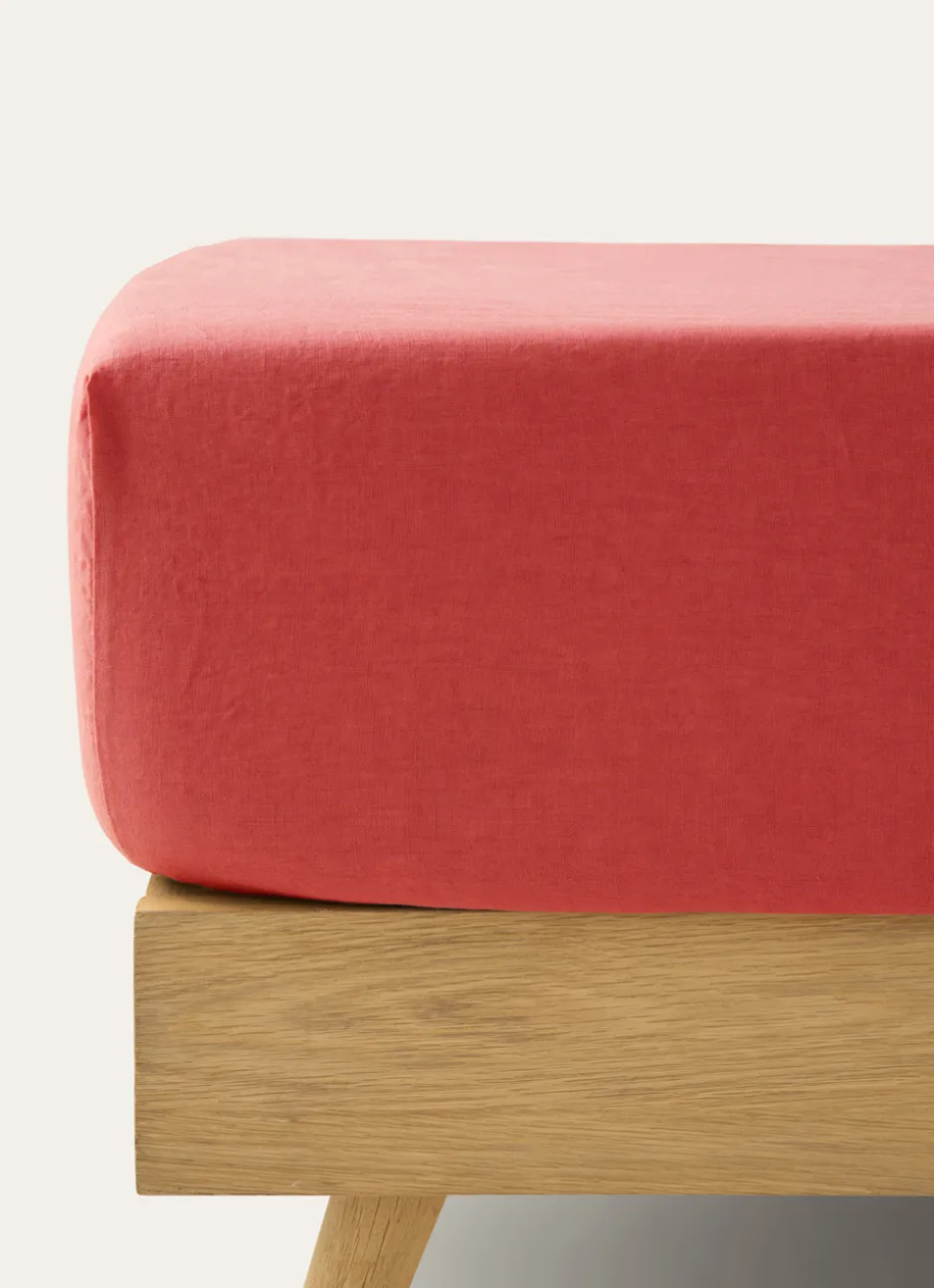 DRAP HOUSSE EN LIN LAVÉ UNI 165GR MARSALA
