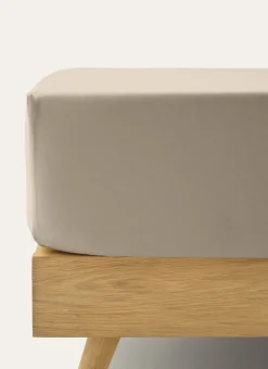 DRAP HOUSSE UNI EN COTON GRAND BONNET 32CM TAUPE CLAIR