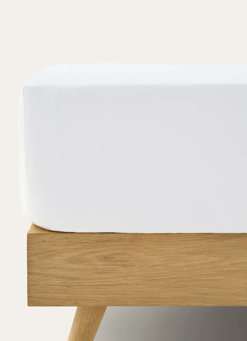 DRAP HOUSSE UNI EN PERCALE DE COTON BLANC