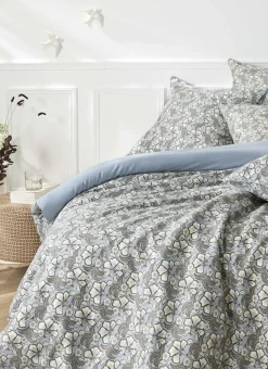 DRAP PLAT EN SATIN IMPRIMÉ FLORAL SOLENE BLEU