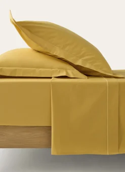 DRAP PLAT UNI EN PERCALE DE COTON MOUTARDE