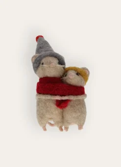 DUO DE PETITES SOURIS DÉCORATIVES EN FEUTRE BEIGE CLAIR