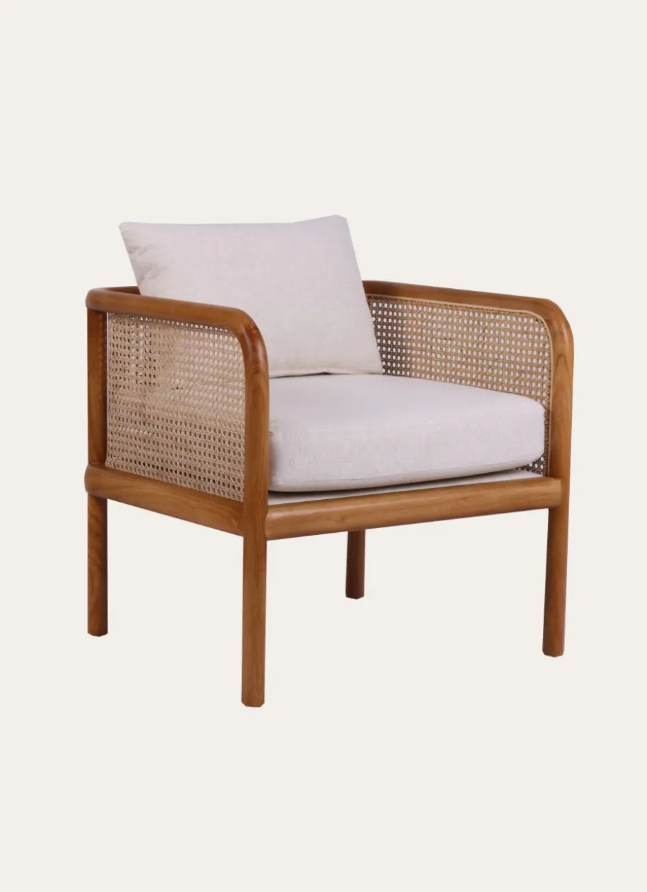 FAUTEUIL EN CANNAGE AVEC COUSSINS UNI NATUREL