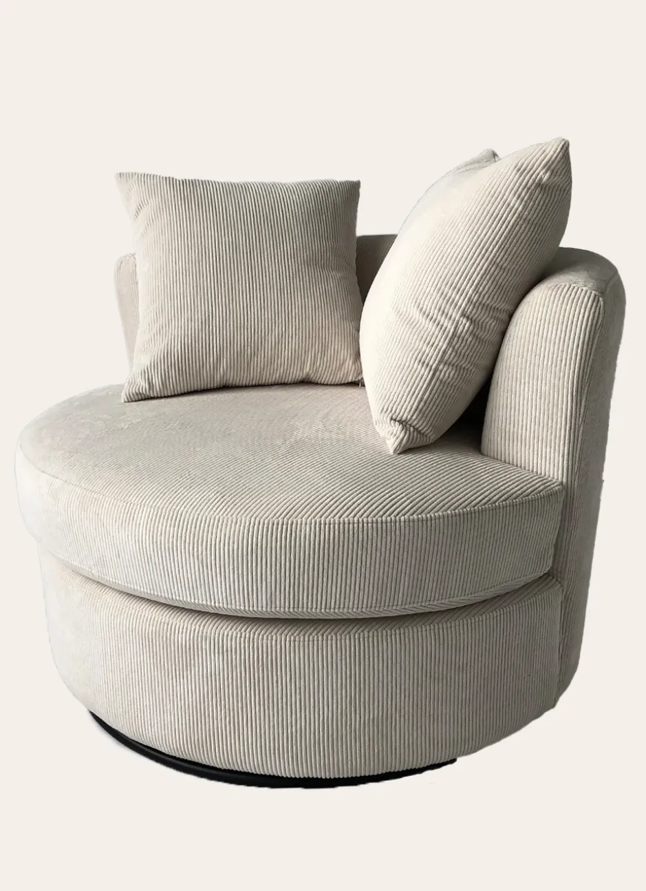 FAUTEUIL PIVOTANT AVEC 2 COUSSINS ÉCRU
