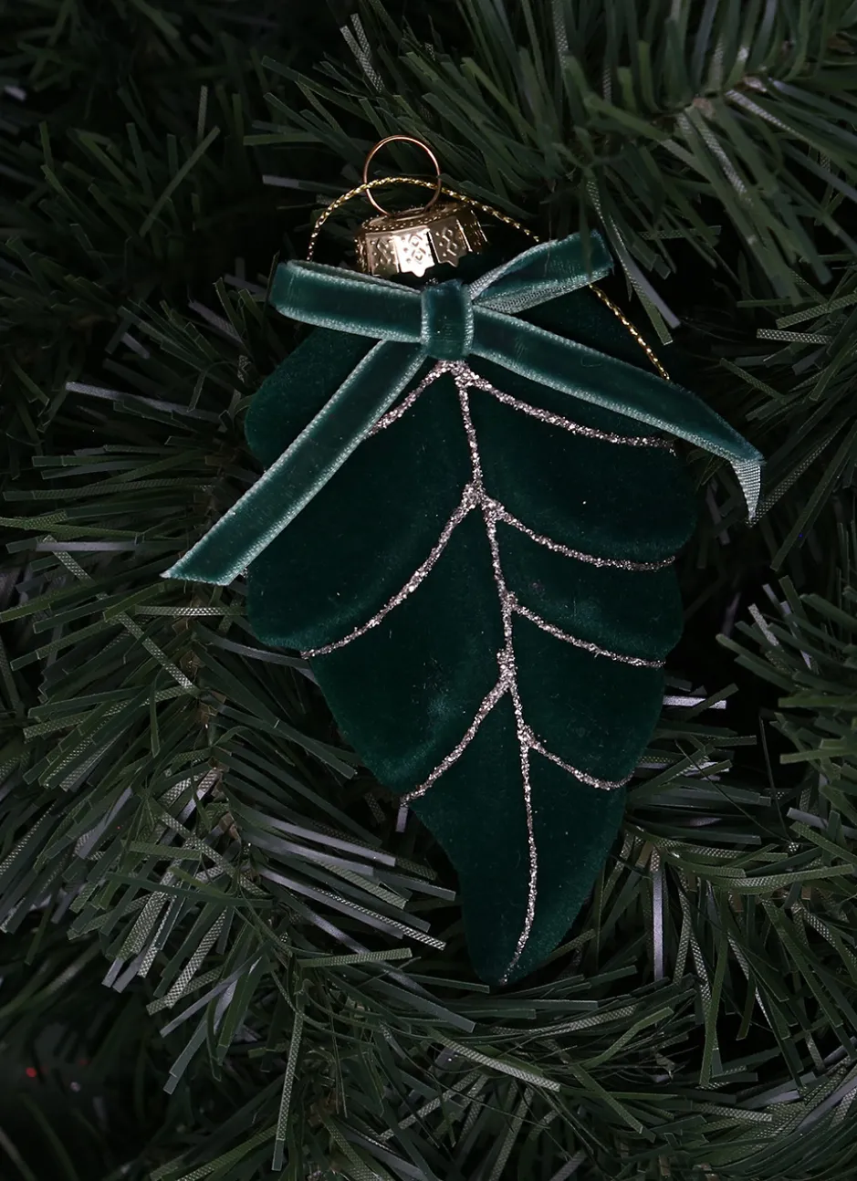 FEUILLE À SUSPENDRE EN VERRE ET VELOURS VERT SAPIN