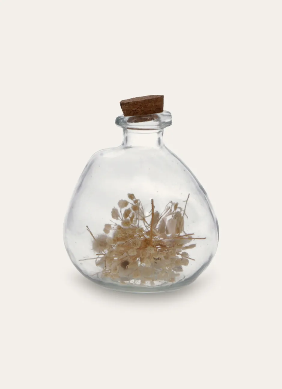 GRANDE BOUTEILLE EN VERRE AVEC FLEURS SÉCHÉES TRANSPARENT