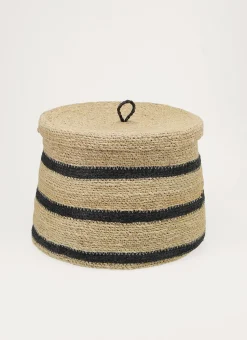 GRAND PANIER EN FIBRES NATURELLES AVEC COUVERCLE NATUREL / NOIR