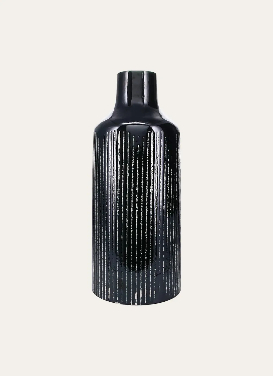 GRAND VASE ÉMAILLÉ AVEC LIGNES VERT FONCÉ