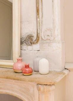 GRENADE EN GRÈS DÉCORATIVE GRAND FORMAT ROSE CLAIR