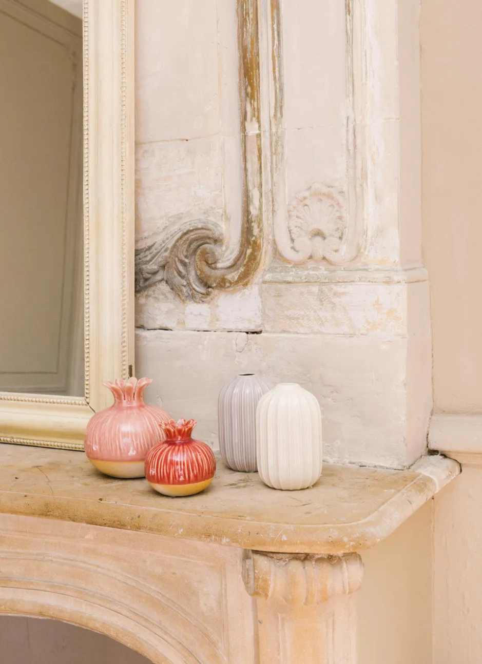 GRENADE EN GRÈS DÉCORATIVE PETIT FORMAT ROSE FONCE