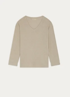 HAUT MANCHES LONGUES COL V EN MAILLE BEIGE