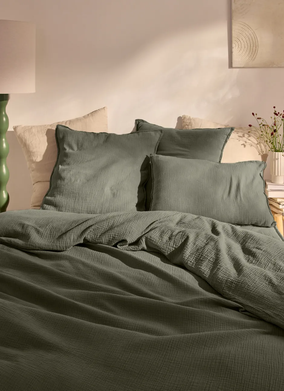 HOUSSE DE COUETTE DOUBLE GAZE DE COTON KAKI