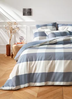 HOUSSE DE COUETTE EN COTON GRANDS CARREAUX BLEU