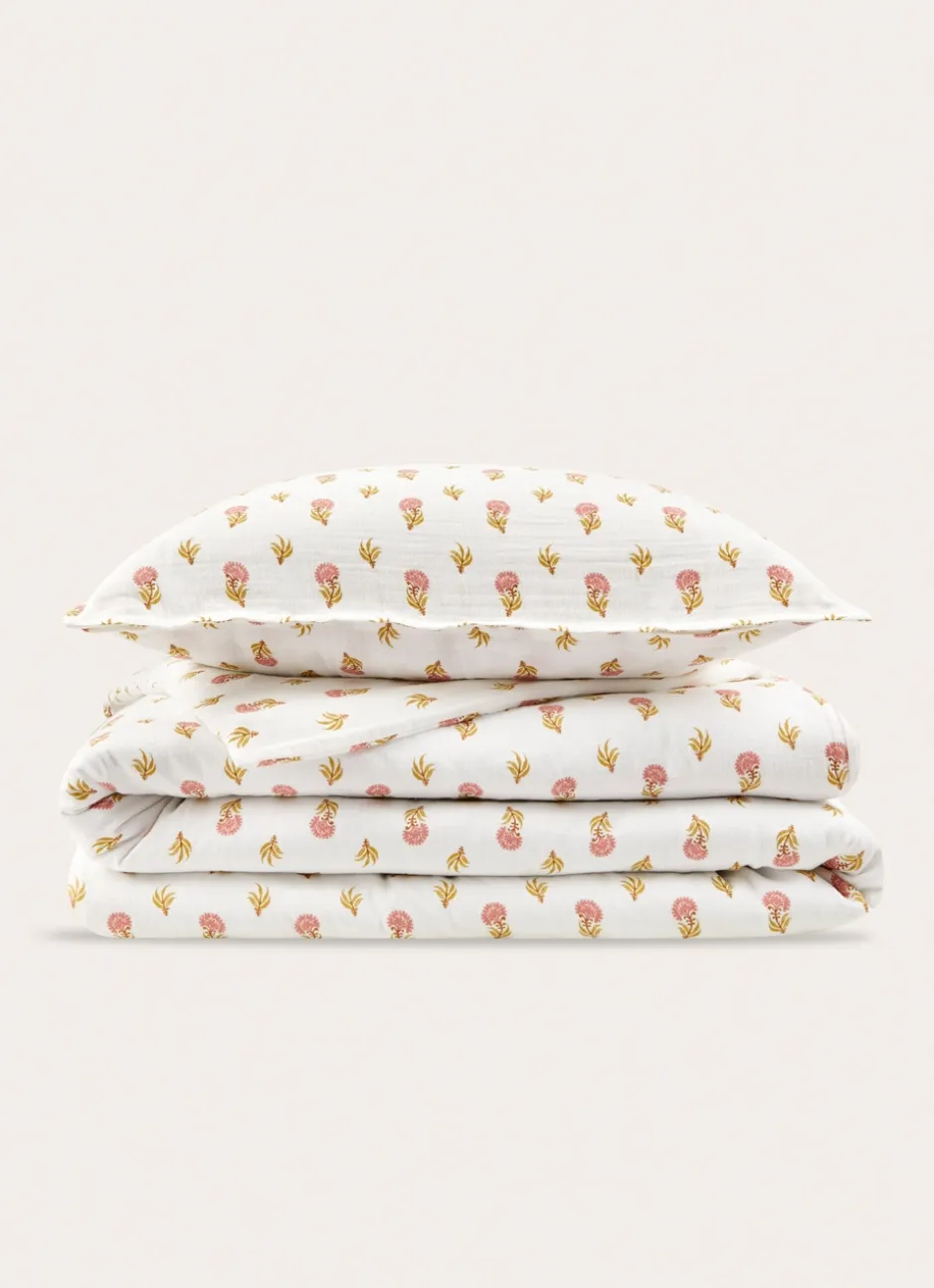 HOUSSE DE COUETTE EN DOUBLE GAZE DE COTON IMPRIMÉE ECRU