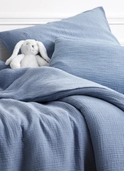 HOUSSE DE COUETTE ENFANT EN GAZE DE COTON BLEU