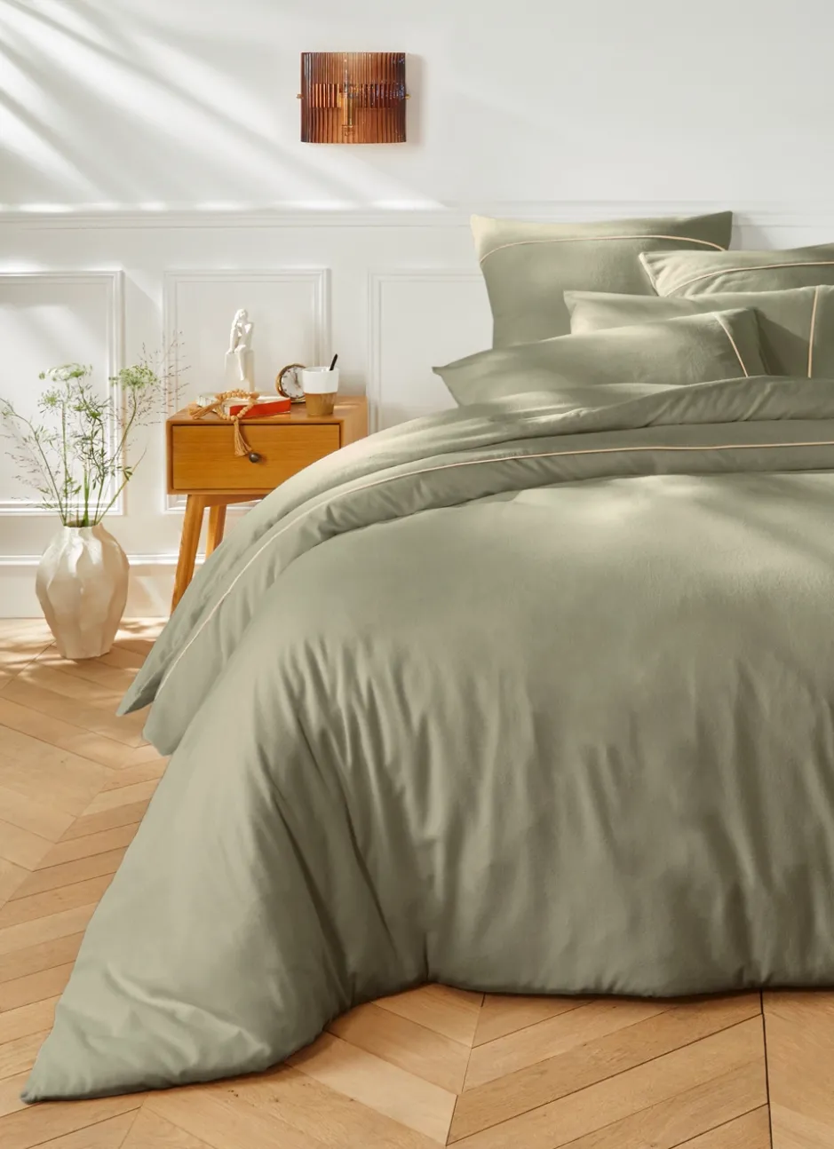 HOUSSE DE COUETTE EN FLANELLE UNIE RAGOON VERT KAKI