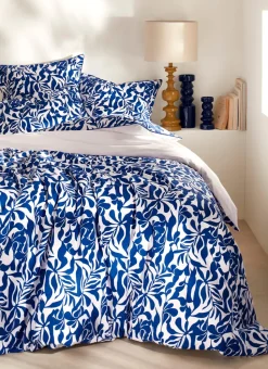 HOUSSE DE COUETTE EN PERCALE IMPRIMÉE FEUILLAGE BLEU