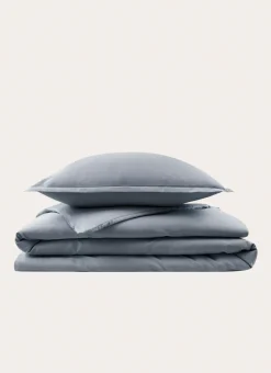 HOUSSE DE COUETTE EN SATIN DE COTON PEIGNÉ UNI ARDOISE
