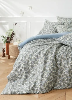 HOUSSE DE COUETTE EN SATIN IMPRIMÉ FLORAL SOLENE BLEU