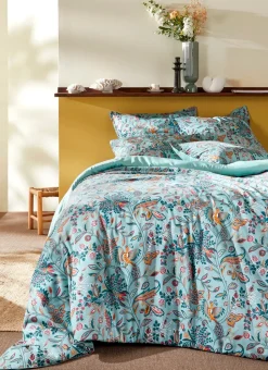 HOUSSE DE COUETTE EN SATIN MOTIF FLORAL GAIA BLEU