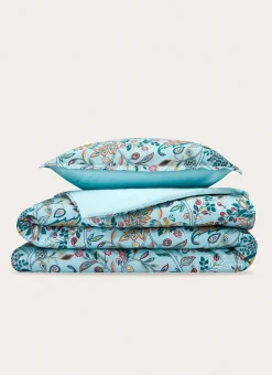 HOUSSE DE COUETTE EN SATIN MOTIF FLORAL GAIA BLEU