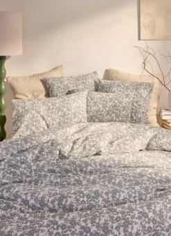HOUSSE DE COUETTE FLEURIE EN COTON BCI VERT DE GRIS