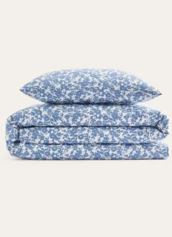HOUSSE DE COUETTE FLEURIE EN COTON BCI Bleu GRISE