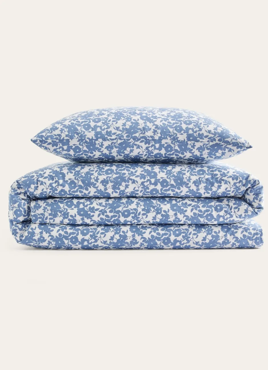 HOUSSE DE COUETTE FLEURIE EN COTON BCI Bleu GRISE