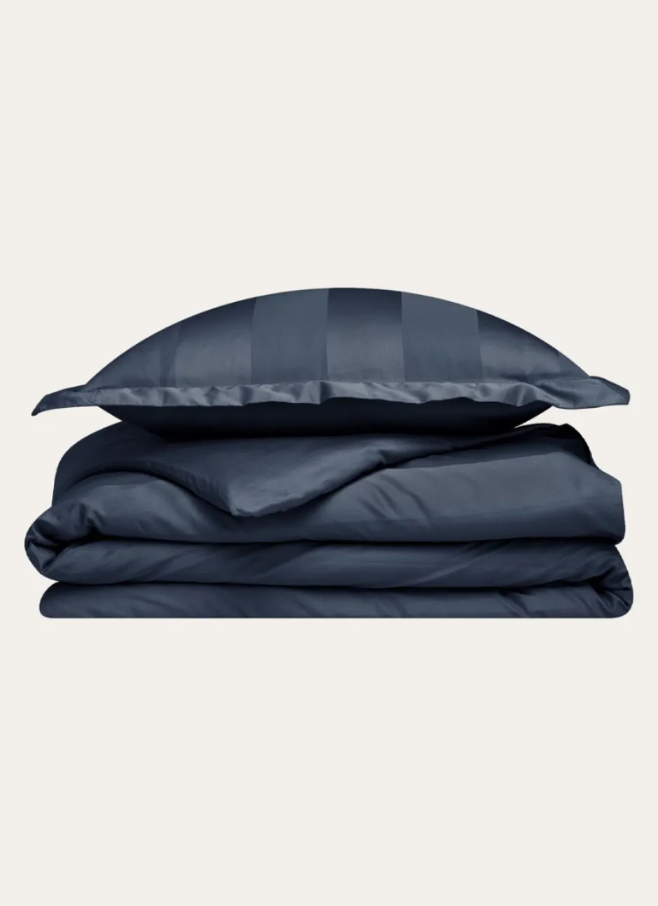 HOUSSE DE COUETTE RAYÉE EN SATIN DE COTON MARINE