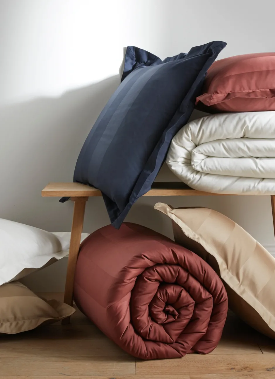 HOUSSE DE COUETTE RAYÉE EN SATIN DE COTON MARINE
