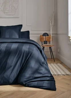 HOUSSE DE COUETTE RAYÉE EN SATIN DE COTON MARINE